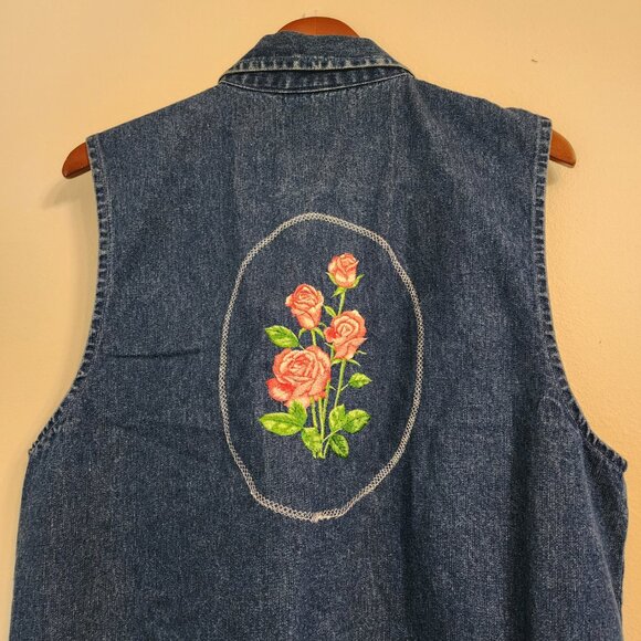 Vtg American Rave Denim Double Side Embroidered Collared Vest Size M, Cotton Y2K - Picture 9 of 14